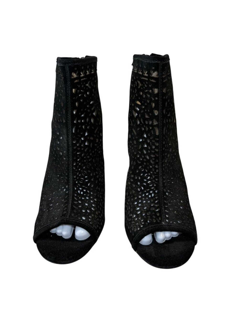 Black Cutout Suede Peep Toe Ankle Booties Block Heel Size 8 M